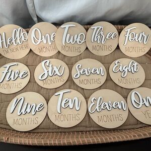 Baby Monthly Milestone Wooden Discs with White Lettering